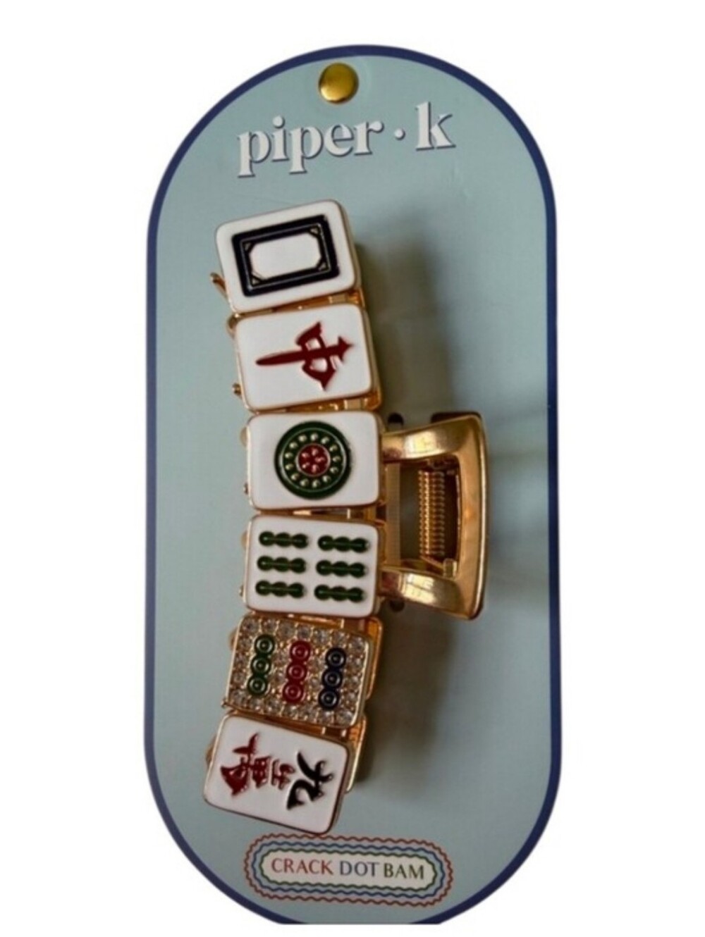 👉✨️ piper K Gold Mahjong Tile Hair Clip - White, Green, Red